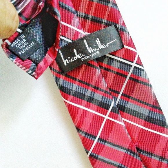 Nicole Miller Red Checkered Men's Neck Tie - Picture 4 of 5